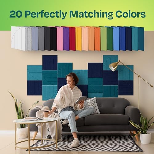 Acoustic Panels 12-Pack Soundproof Wall Panels 12"x12"x0.4" Decorative Sound Dampening for Your Home, Office, Studio, Bedroom & More with Unique ModuArc Carving [Denim Blue]