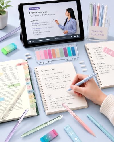 XKDOUS Mechanical Pencil Set, Cute Aesthetic School Supplies Stationery | 0.5 & 0.7mm Mechanical Pencils with 240 Lead Refills, 5 Gel Pens & Index Stickers, Cute Stationery Set for Writing