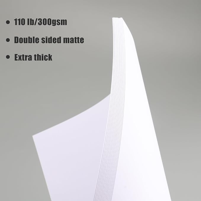 110lb White Cardstock 8.5x11, 120 Sheets Heavyweight White Card Stock 300 GSM for Invitations, Menus, Poster, DIY Card (8.5'' x 11'')