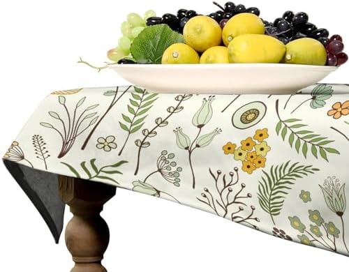 Wild Mushroom Tablecloth, Vintage Botanical Rustic Wildflower Herbs Plants Green Mushroom Table Cloth for Farmhouse Kitchen Dinning Room Picnic Parties Home Decor 60x110in