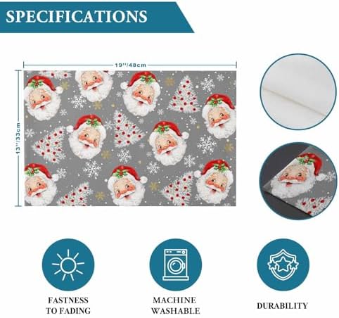 Grey Christmas Placemat 1PC, Santa Claus Merry Christmas Tree Heat Resistant Washable Table Place Mats Winter Snowflake Cotton Table Linens Party Holiday Decor for Kitchen Dining Outdoor Indoor