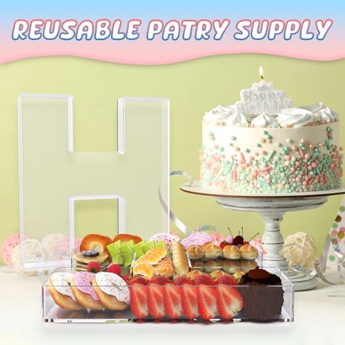 11" Acrylic Letter Charcuterie Box, Reusable Fillable Alphabet Number Shaped Form Tray for Birthday Anniversaries, Party Decorative Serving Plates Display Candy Cake (H)