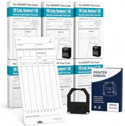 600 Time Cards Compatible with Nile 4500PP/4500PP10 & Pyramid 3800/3800-10 Time Clocks, Numbered 1-100 Monthly Double-Sided Timecards for Employees, 3.37" x 7.37"