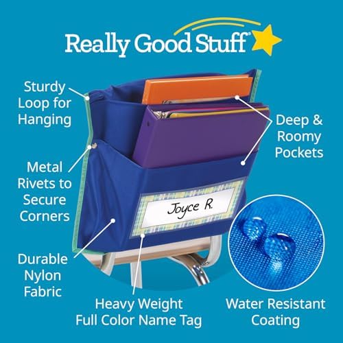 Really Good Stuff Store More Dual Storage Deep-Pocket Chair Pockets, 6-Pack