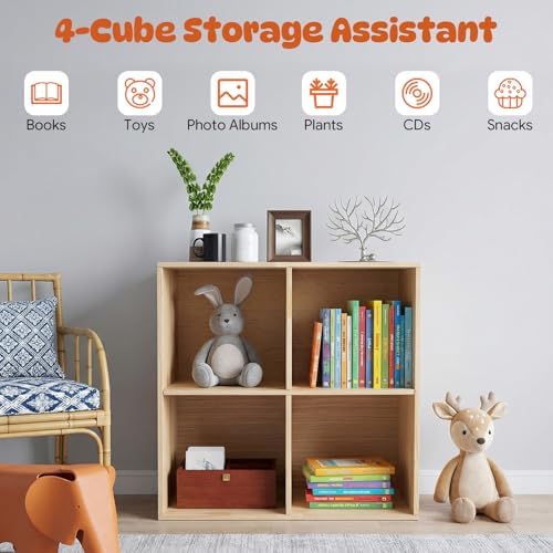 4 Cube Storage Organizer - Solid Wood Bookshelf - Cube Shelf - Vertical or Horizontal Bookcase - Open Book Shelf - Easy Assembly for Bedroom, Living Room, Office