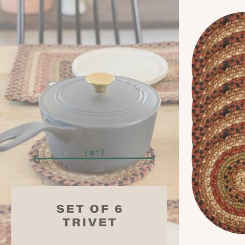 Homespice Gingerbread Braided Trivets for Country Decor, Round 8" Set of 6
