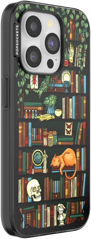 PopSockets iPhone 15 Pro Phone Case with MagSafe, Wireless Charging Compatible, Bookish - Storied Shelves