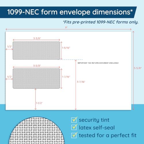 Blue Summit Supplies 1099 NEC 2026 Tax Forms Kit, 25 Pk, 4 Part, Envelopes