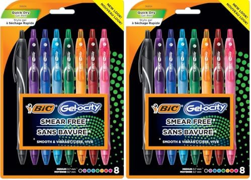 BIC Gelocity Quick Dry Colored Gel Pens, 0.7mm, Black Ink Pens, Pack of 16