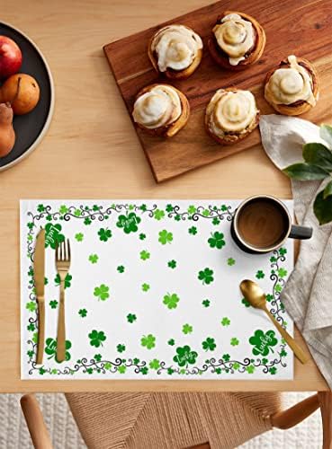 St. Patrick's Day Placemats Set of 6, Green Shamrock Irish Clover Heat Resistant Washable Dining Table Mats Seasonal Spring Holiday Farmhouse Decor for Kitchen&Table Linens Outdoor Indoor