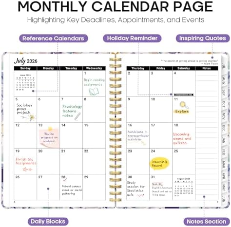 Planner 2026-2027, Monthly & Weekly Jul 2026-Jun 2027 Calendar Planner