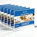 6 Pack 11x8.5 Clear Acrylic Sign Holder Stand, Horizontal Double-Sided Display, Stand By Straight or Tilted, Desktop Picture Frame, Menu Holder, Certificate Frame