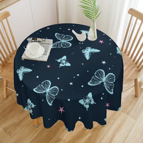 Blue Butterfly Tablecloth, Cartoon Colorful Butterfly Pink Starry Sky Star Print Tablecloth for Camping Indoor Outdoor Decor, 50x50in