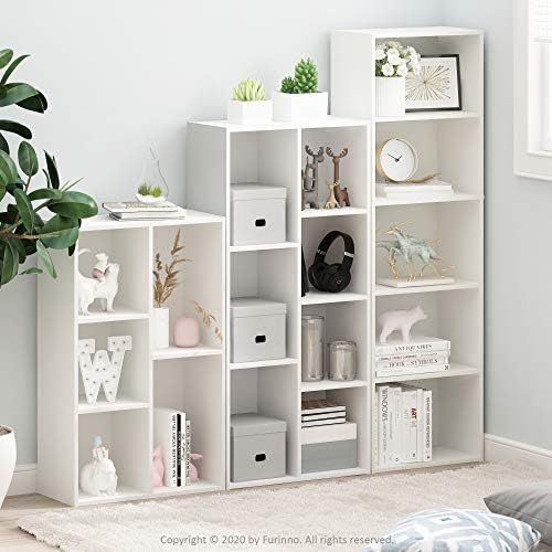 Furinno LUDER Book Shelf, 5-Cube Bookshelf, Reversible Bookcase with Open Shelves, 9.4 x 19.5 x 31.5, Easy Assembly, for Living Room, Bedroom, Home Office, Plain White