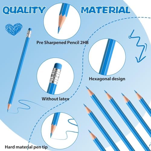 12 PCS Light Blue Pencils with Eraser, Pre-Sharpened HB Pencils for Writing & Drawing, School Supplies for Kids Homework, Tests, Art Crafts & Teacher Grading (Light Blue)