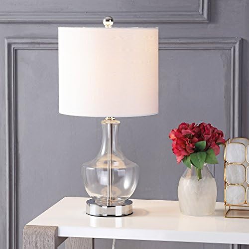 JONATHAN Y Colette 20" Glass Mini Bedside Table Lamp, Clear