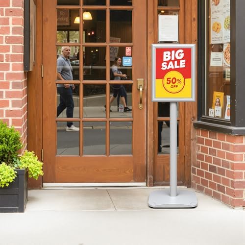 Heavy Duty Pedestal Sign Holder Stand 8.5x11 Inch, Floor Standing Sign Holder with Weighted Base, Vertical & Horizontal Poster Display Stand for Advertising, Restaurant Menu, Store, Office, Silver