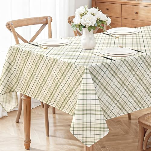 DWCN Checkered Tablecloth, 54 x 80 Inch, Rectangular, Sage Green and White