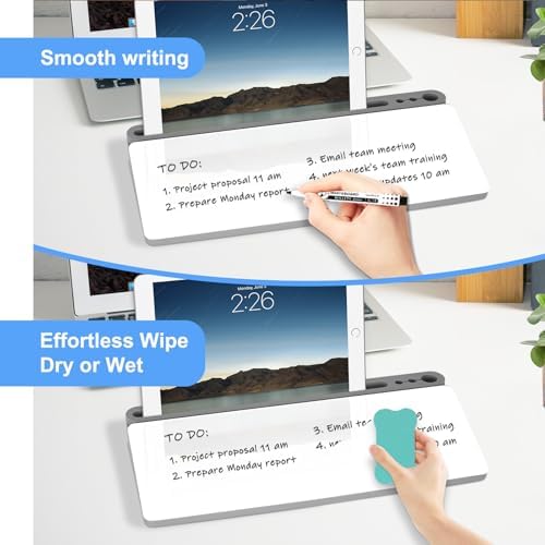 Desktop Glass Whiteboard with Storage, Desk Dry Erase White Board Gray