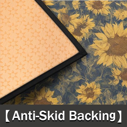 Sunflower Retro Flower Half Round Door Mat Non Slip Washable Semi Circle Area Rug Absorbent Soft Half Moon Rug Floor Mat for Indoor Outdoor Kitchen Bathroom Patio Front Door Mat Decor
