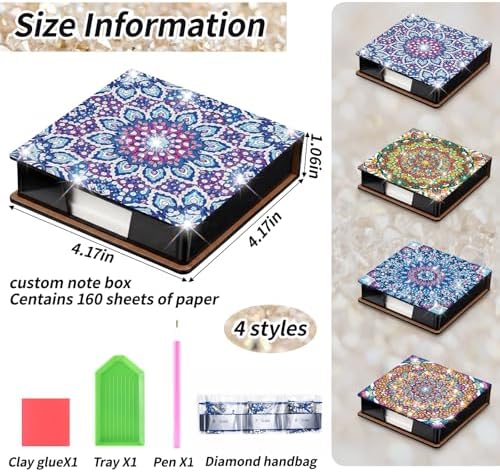 Saillong 4 Pcs Christmas Mandala Diamond Art Note Box Diamond Painting Box
