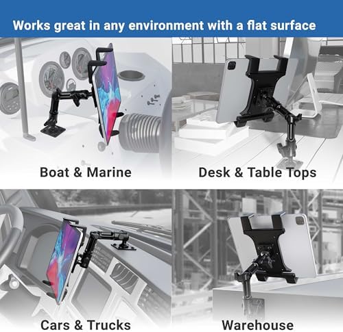 ARKON Mounts - Heavy-Duty Tablet Mount | Secure Drill Base for Cars, Walls, and Tables | Adjustable Arm Ensures Perfect Positioning | Universal Tablet Stand and Holder | Great for iPad Wall Mount