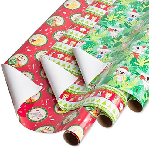 Papyrus Christmas Wrapping Paper Rolls for Kids, Forest Friends, Festive Friends, Koalas (3 Rolls, 90 sq. ft.)