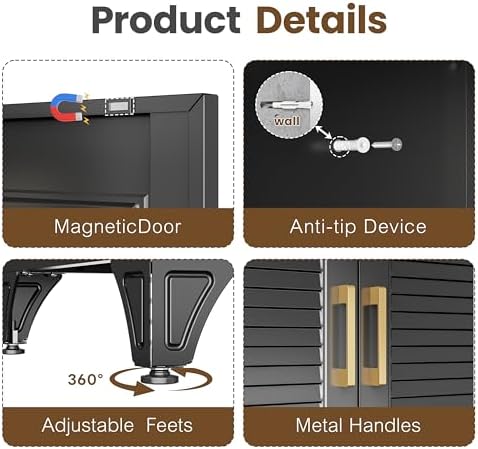 71" Louvered Black Metal Storage Cabinet with Doors and Shelves, Steel Armoire Wardrobe Closet with Sturdy Hanging Rod for Home Office Bedroom, 18" Deep
