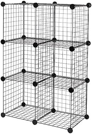 Amazon Basics 6-Cube Wire Grid Stackable Storage Organizer, Metal Shelving Unit, No-Tool Assembly, 26"W x 38"H x 12.6"D, Black