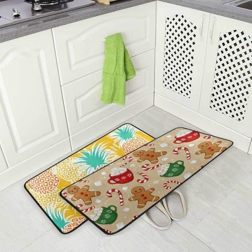 Christmas Gingerbread Man Kitchen Rug Winter Cane Candy Kitchen Mat Floor Mats Non Slip Rug for Indoor Bedroom Living Room Bathroom Home Decor 39" X 20"