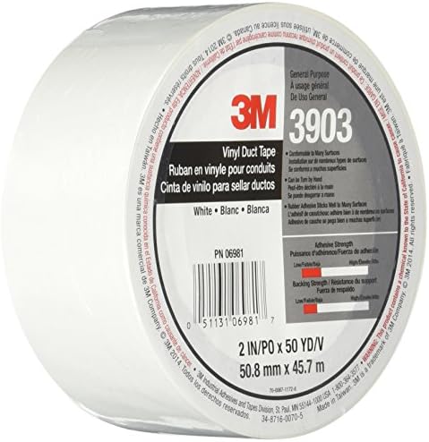 3M Vinyl Duct Tape 3903, White Color, 2 in x 50 yd, 7.3 mil, 1 Roll, Individually Wrapped Conveniently Packaged