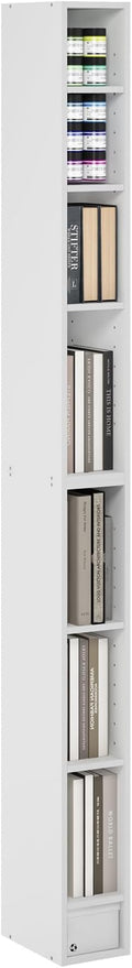 Furinno Fulda Book Shelf, 8-Tier Bookshelf, Bookcase with Space Saving Storage Shelf, 9.2 x 5.9 x 70.9, for Living Room, Bedroom, Home Office, White