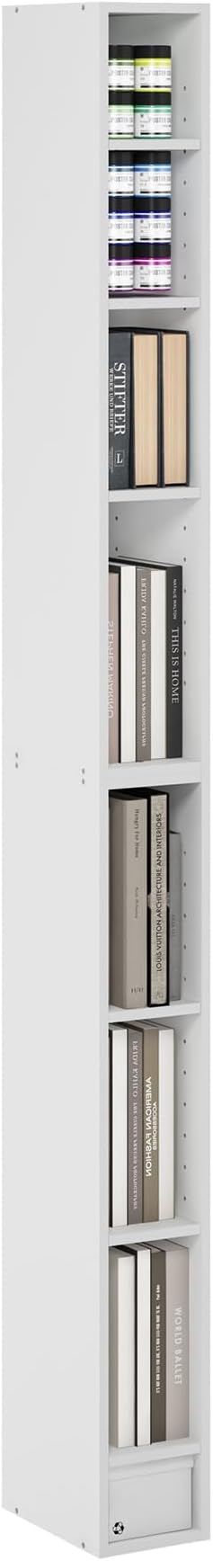 Furinno Fulda Book Shelf, 8-Tier Bookshelf, Bookcase with Space Saving Storage Shelf, 9.2 x 5.9 x 70.9, for Living Room, Bedroom, Home Office, White