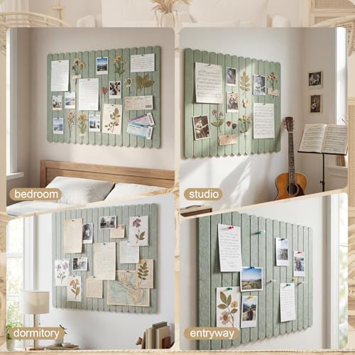 Yookeer Large Scalloped Felt Bulletin Board 36'' x 24'' Cork Board Alternative for Office Wall Decor 6 Pack with 25 Safe Removable Adhesive Tabs Push Pin, Felt Pin Boards for Home Office(Green)
