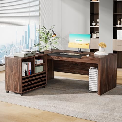 Tribesigns 62.2" L-Shaped Executive Desk with Mobile File Cabinet