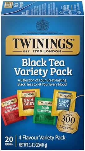 Twinings Black Tea Variety Sampler Pack, Tea Bags, 20 CT Box (1 Pack)