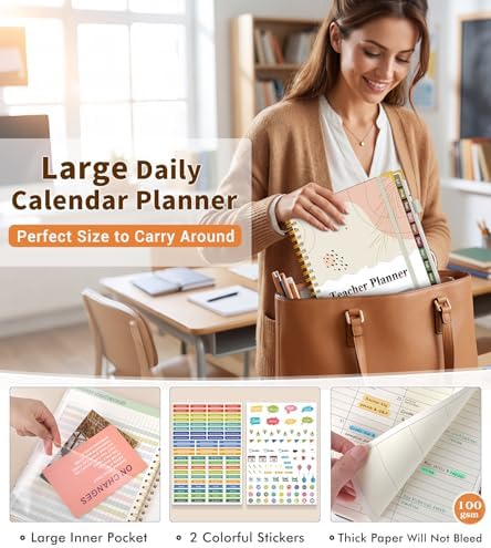 Teacher Planner 2026-2027, July 2026 - June 2027, Academic Weekly & Monthly Calendar Planner with Tabs, 8.5" x 11" A4 Teacher Lesson Plan Book with 7 Periods, Daily Agenda School Organizer for Teacher Student Homeschool, Bohemia
