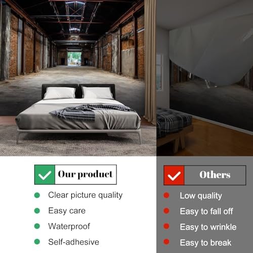 Wall Mural Peel and Stick Unmanned Industrial Style Old Warehouse Building Space Large Wallpaper Self Adhesive Contact Paper Removable 3D Wall Sticker for Living Room Bedroom 94"x132"