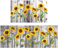 Wood Grain Sunflower Kitchen Rugs and Mats for Floor 2 Piece Sets, Sunflower Kitchen Mat and Gray Wood Grain Floor Rug for in Front of Sink for Standing for Kitchen Decor 17"X30"+17"X47"
