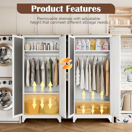 SteeLoong 71”Armoire Wardrobe Close,White Wardrobe Cabinet with Mirror Door