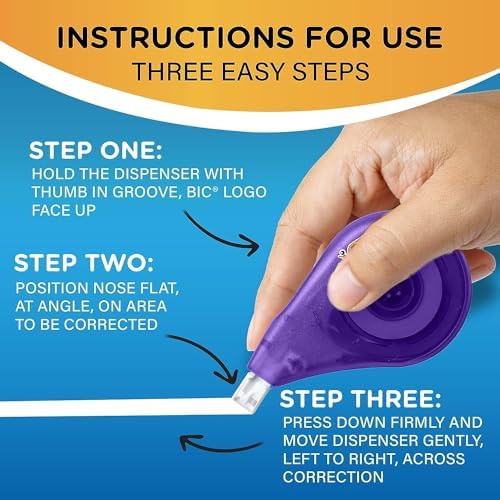 BIC White Out Tape - Clear Dispenser EZ Correct - 39.3 Feet Each - 7 Pack | Tear Resistant Correction Tape