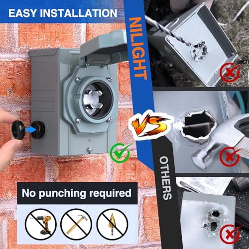 Nilight 30AMP Generator Power Inlet Box Pre-drilled ETL Listed NEMA L14-30P