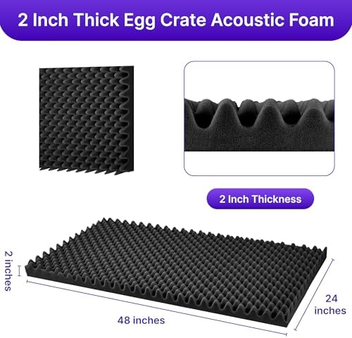 1 Pack Sound Proof Foam Panels for Walls, 48" x 24" x 2" Self-Adhesive Acoustic Panels, High Density Egg Crate Sound Dampening Panels for Recording Studio, Home Office