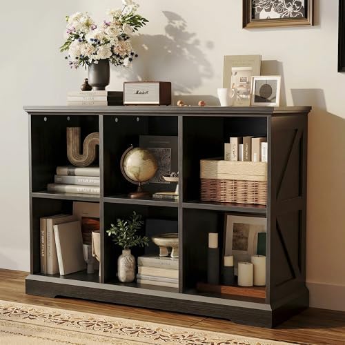 IRONCK 6 Cube Storage Organizer, Farmhouse Wood Bookshelf, Black