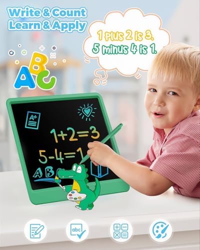 KOKODI 15 Inch LCD Writing Tablet with Anti-Lost Stylus, Erasable Doodle Board Colorful Toddler Drawing Pad, Car Travel School Games Toys for 3 4 5 6 7 8 Kids, Birthday Gift for Girls Boys Green