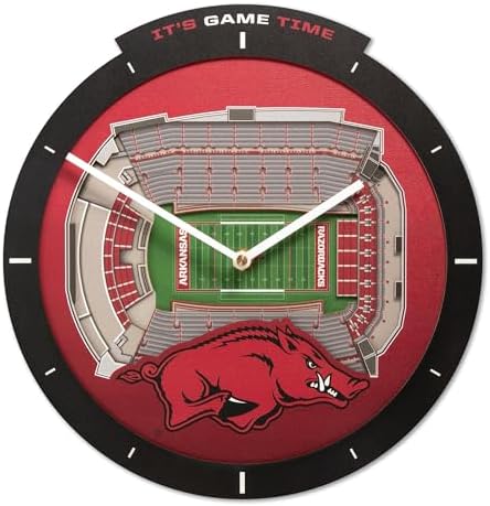 YouTheFan NCAA Arkansas Razorbacks StadiumView 3D Wall Clock