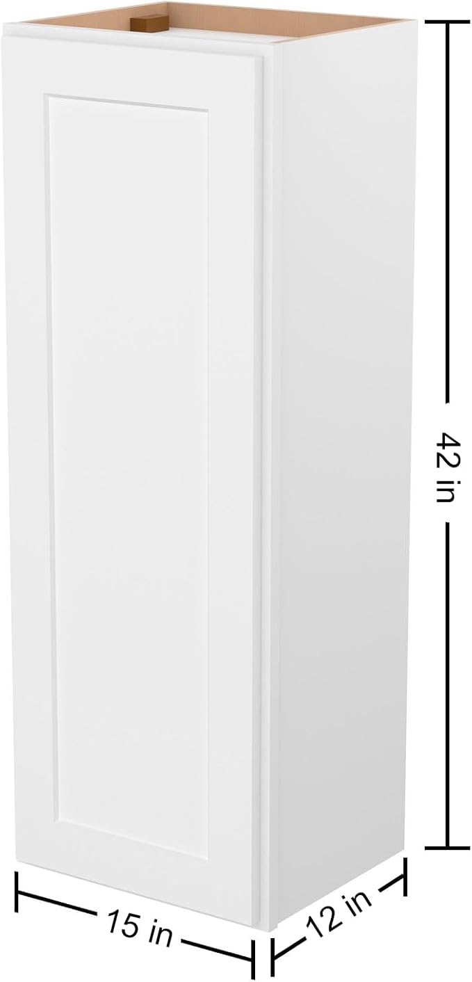 Furinno Shaker 4-Tier Wall Kitchen Cabinet, 1-Door, White | 12 D x 15 W x 42 H, Adjustable Hinges, Soft-Close Shaker-Style Door, Ready to Assemble, Plywood, for Pantry, Dining Room