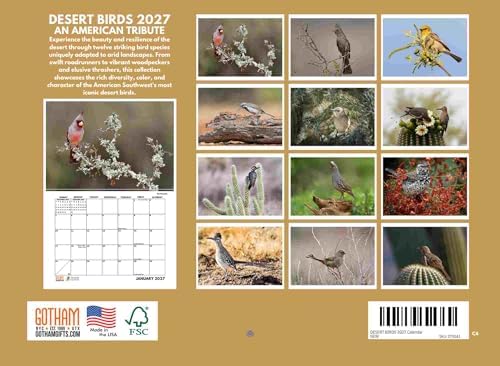 JJ Audubon Tribute Desert Birds Calendar 2027 Monthly Wall Calender 12 Month