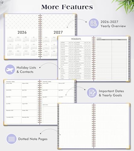 Academic Planner 2026-2027, Weekly and Monthly Hardcover Planner, July 2026 - June 2027, 8.5" x 11" A4 Large Daily Calendar Planner Book with Tabs, Spiral Yearly Agenda Organizer Notebook for School Work Home, Purple