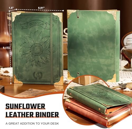 Ovesmusl Sunflower PU Leather A5 Binder 6 Ring Refillable Journal Cover